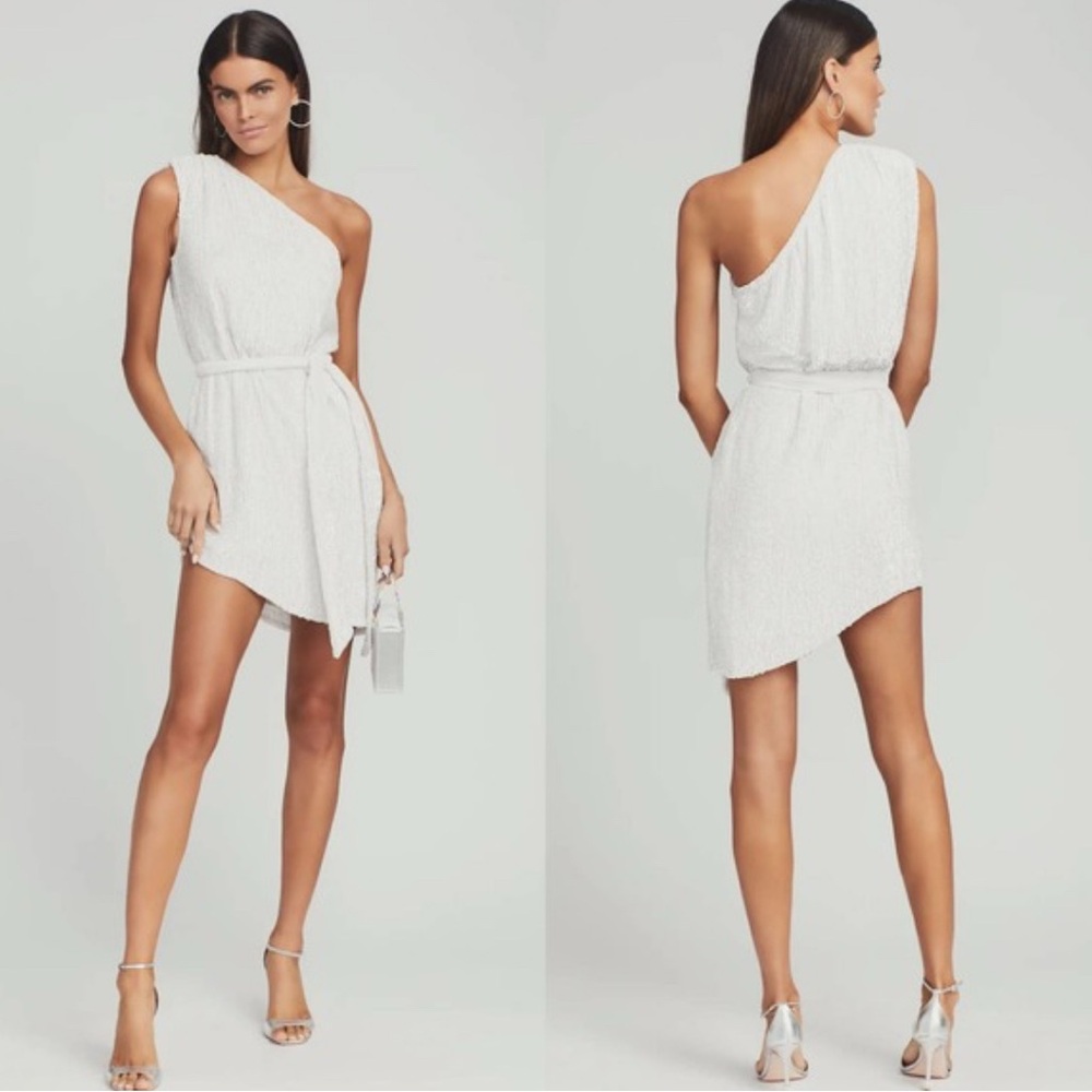 Retrofete Ella White Sequin One Shoulder Mini Dress Size Small - Picture 3 of 3